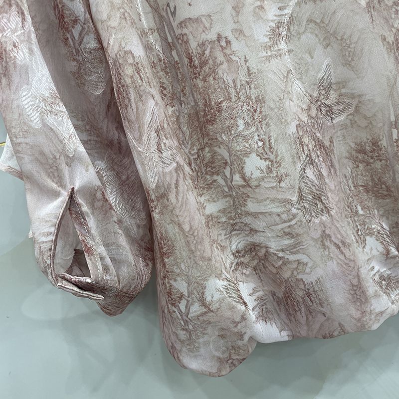 Camicetta da Donna in Chiffon Floreale Primaverile, Vestibilità Larga, Moda Sottile, Collo in Pizzo Stampato