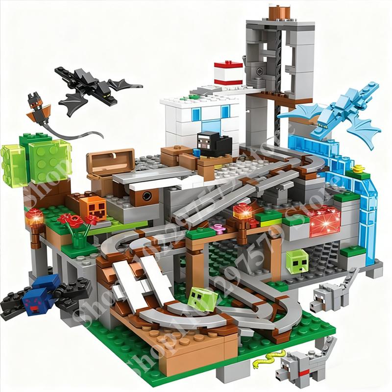 600Pcs Diy Castle Adventure Building Blocks Set With Animals Mine Cart Tracks Waterfall Trees Creative Toy For Kid Birthday Gift