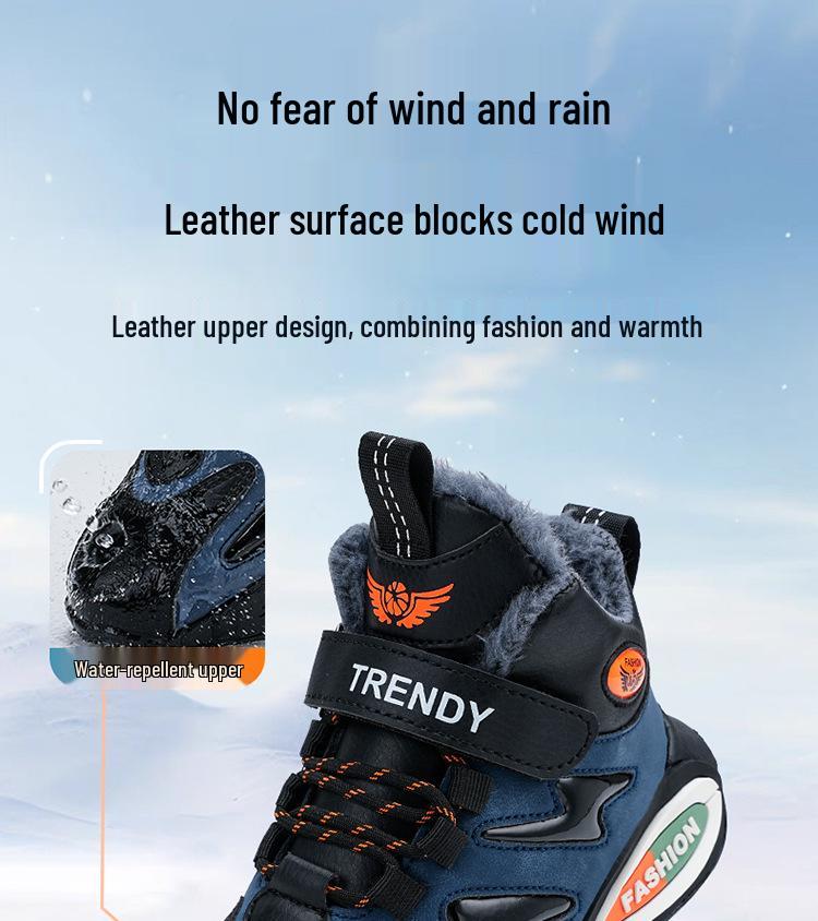 Boys' Winter 2025 New Arrival: Warm Cotton Sports Running Shoes with Double Thickened Plus Velvet for Medium and Large Children.
