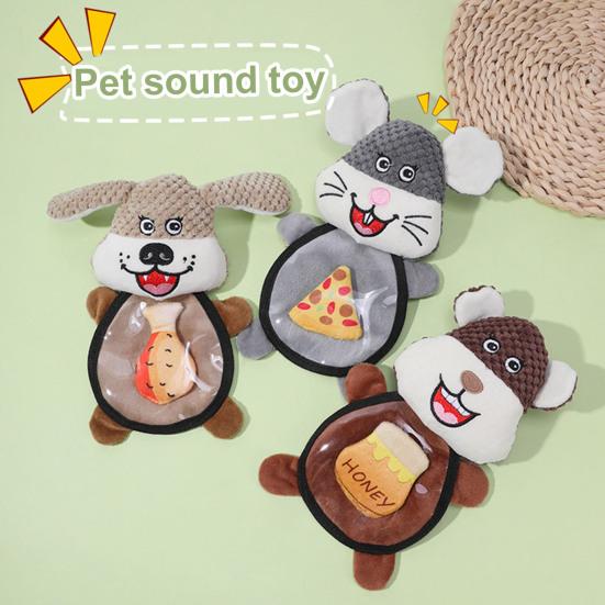 

Интерактивная игрушка для домашних животных со встроенным звуком, плюшевая игрушка для собак, избавляющая от скуки, пищащая игрушка для щенков, водонепроницаемая поверхность, технология 3D-вышивки, мультяшная игрушка для жевания серый