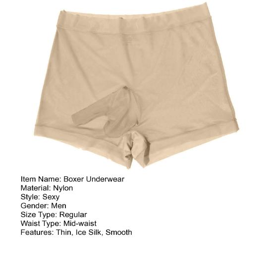 Men Boxer Underwear Sexy Mid-rise U-Convex Slim Fit Elastic Shorts Panties Ultra-thin Smooth Ice Silk Panties