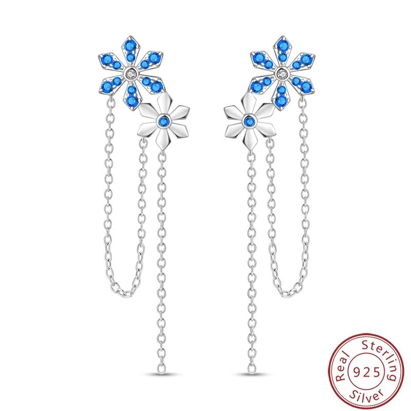 Women's Romantic 925 Silver Snowflake Star Shining Zircon Christmas Winter Earrings Fit Wedding Party Exquisite Jewelry