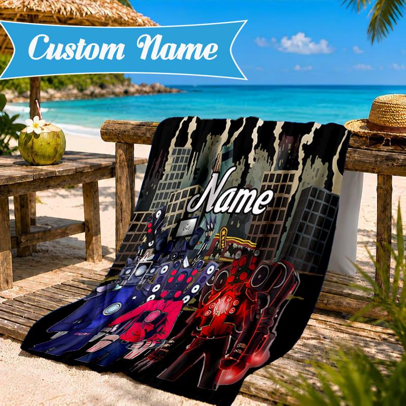 Custom Name Toilet Heart In Space Adventure Microfiber Beach Towel, Lightweight for Summer Travel, Swimming Pool Fan Gift