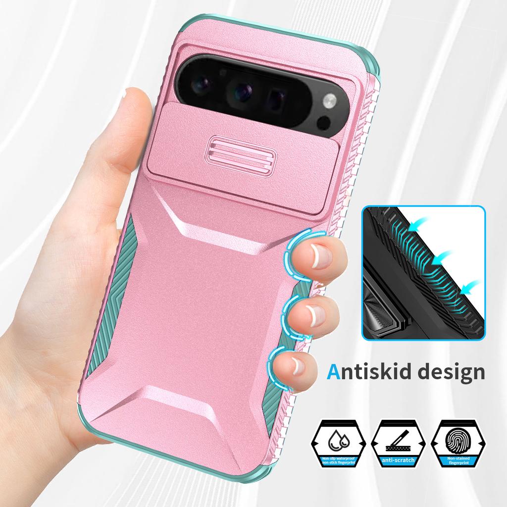 For Google Pixel 9 Pro XL Case TPU+PC Non-Slip Side Edge Phone Cover with Lens Lid