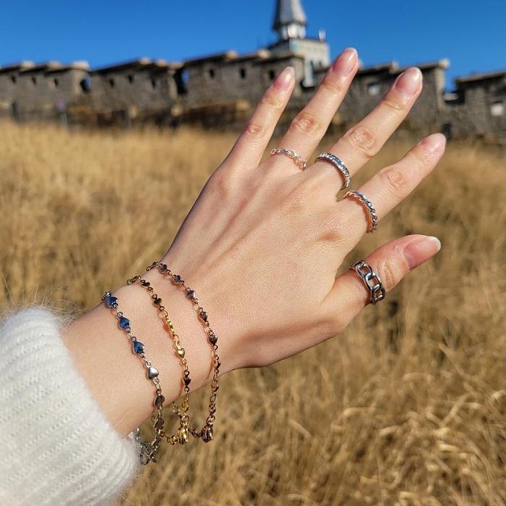 

[Blossom Steel] Surgical Steel Women s Heart Chain Bracelet, 3 Colors (S7969938) Silver / Bracelet length (CM): 13cm