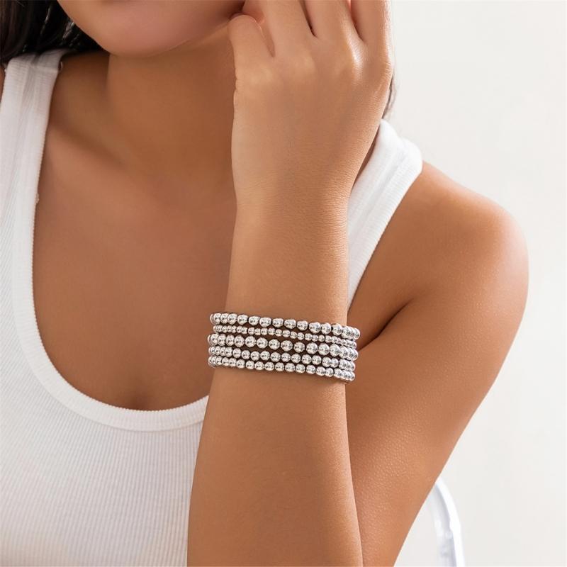 Pack of 5 Handmade Metal Beaded Bracelet Set Stackable Beaded Hand Chain Elegant Jewelry Gift For Any Occasion