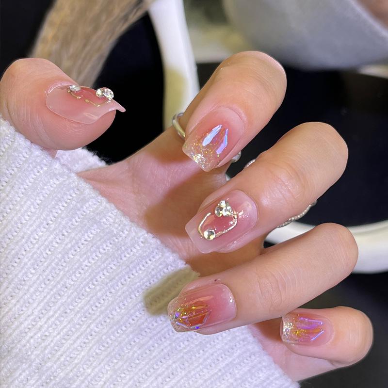 

Cat Eye Flash Diamond Blush Wearable Nail Tips - Autumn Winter Trend Handmade Nails M# 10 pieces/bag