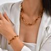 Chunky Gold Plated Stainless Steel Necklace For Women, Oval Thick Link Chain Choker Necklace, Waterproof Fashion Jewelry Gift