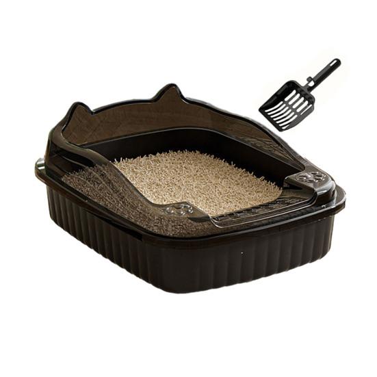 Open Top Cat Litter Box with High Side Anti-Splashing Kitten Litter Pan Semi-Enclosed Cat Toilet with Litter Sifting Scoop
