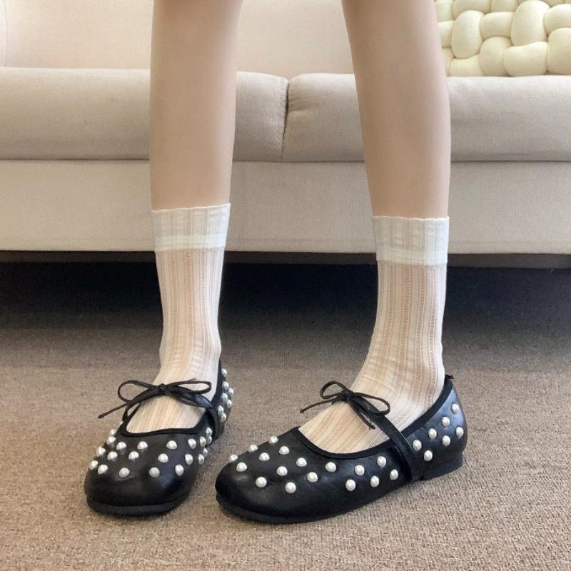 Perleťové Baleríny s Mašlí Dámské Elegantní Šaty Mary Jane Boty Jaro Podzim Jednoduché Nazouvací Zapatos De Mujer