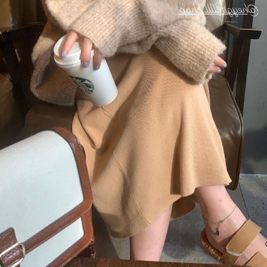 High Waist Women's Autumn Winter Thickened Knitted Wool Slim-Fitting Non-Slit Straight Pencil Long Midi Skirt