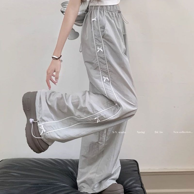 

Быстросохнущие Американские Y2K Сладкие Крутые Лоскутные Брюки Прямого Кроя Свободные Тонкие Повседневные XL светло-серый