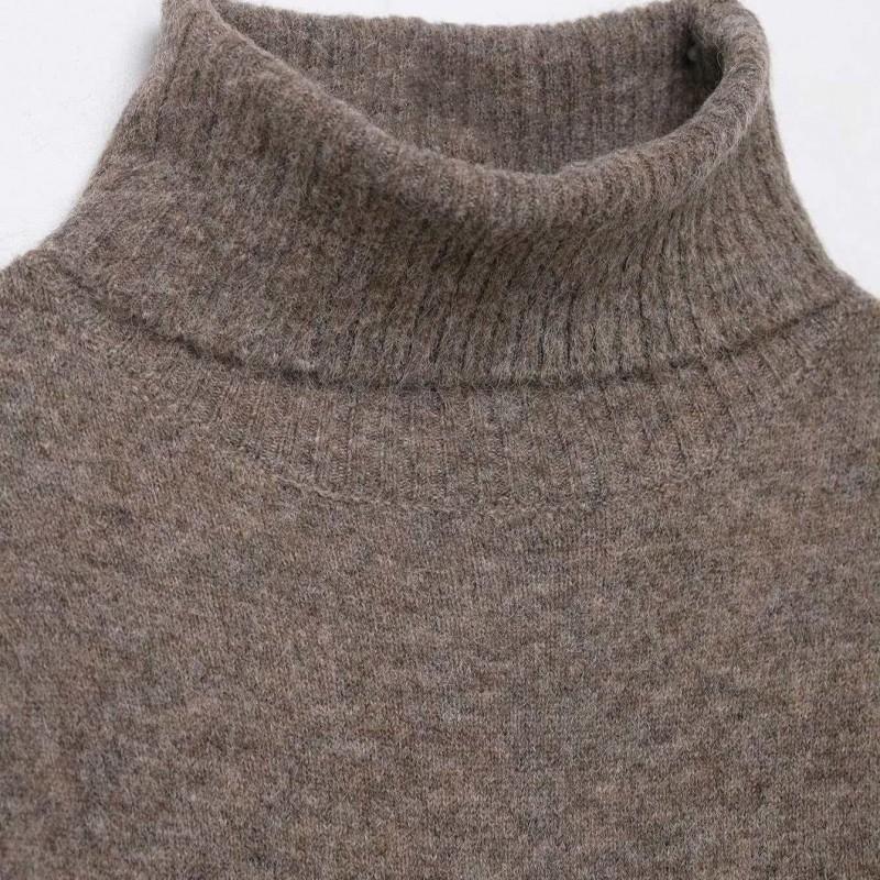 Womens Slim Fit Solid Color Knit Mini Dress High Neck Short Sleeve Street Chic Everyday Wear