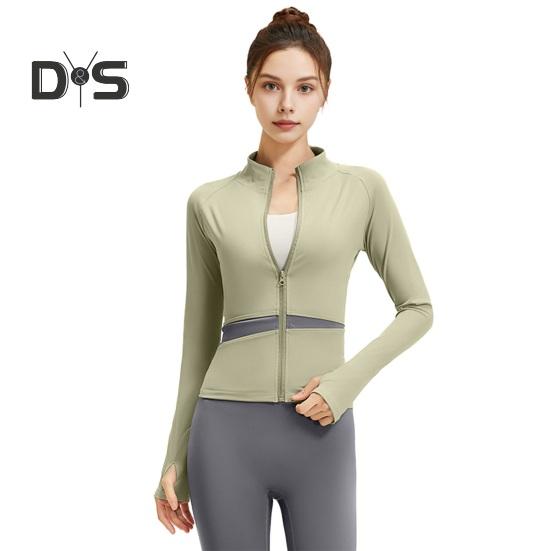 

Женская спортивная куртка на молнии, укороченная куртка для йоги с длинным рукавом, облегающий спортивный топ для бега, спортивная одежда для фитнеса M зелёный