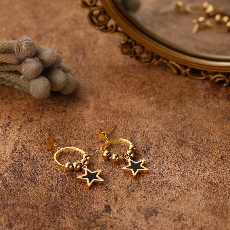 Cute Pentagram Pendant Earrings Women's Titanium Steel Does Not Fade Fashionable and Versatile Exquisite and Sweet Stainless Steel Stud Earrings