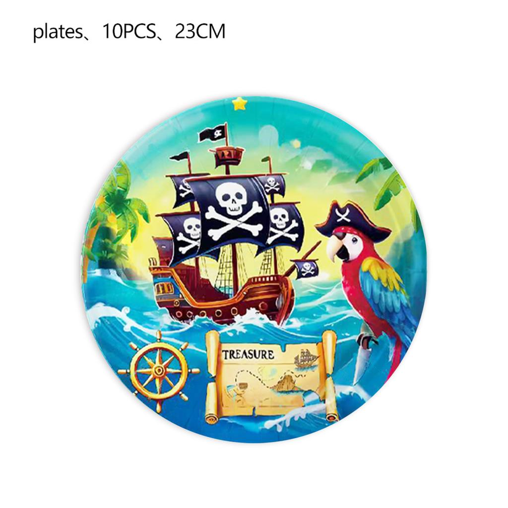 Pirate Birthday Decoration Pirate Party Favors Disposable Party Tableware Tablecloth Paper Plates Cups Balloon Cartoon Decor