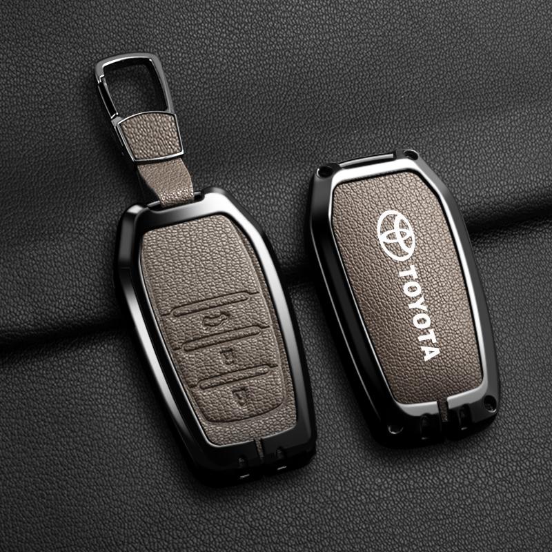 Alloy Leather Car Key Case Full Cover Shell Fob For Toyota CHR Hilux Fortuner Land Cruiser 200 Camry Corolla Crown RAV4 Highland