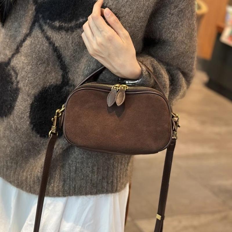 Vintage Faux Suede Leather Crossbody Bag for Women Small Shoulder Messenger Handbag Fashion Accessory