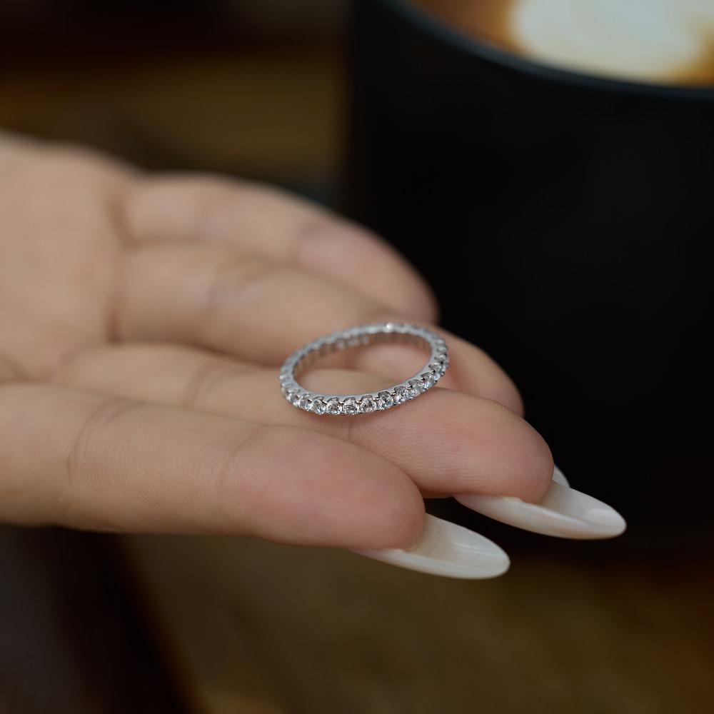 S925 Sterling Silver Women's Exquisite Pave Set Stackable Ring - Simple Oval/Square Design, Closed Style