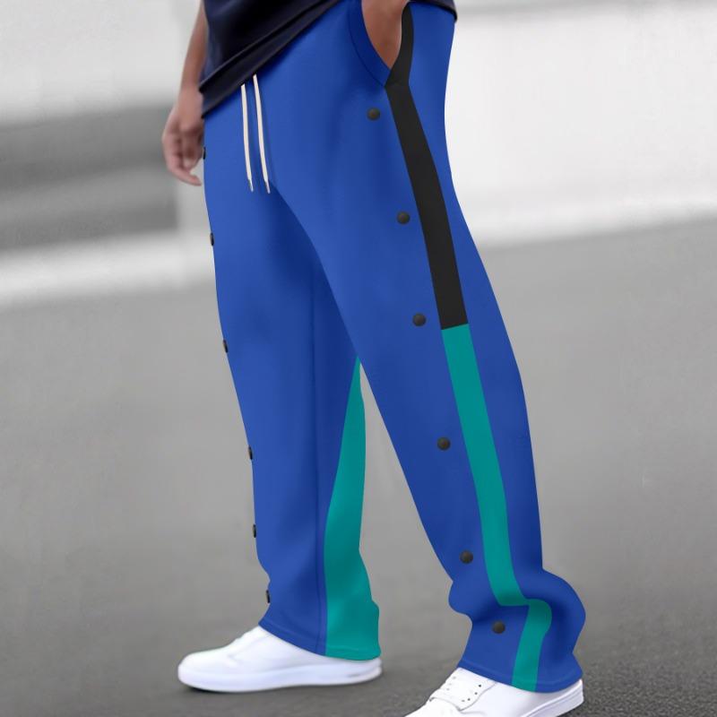 Men's Funky Pants Casual Colour Block Button Trousers Sweatpants Men's Straight Legs