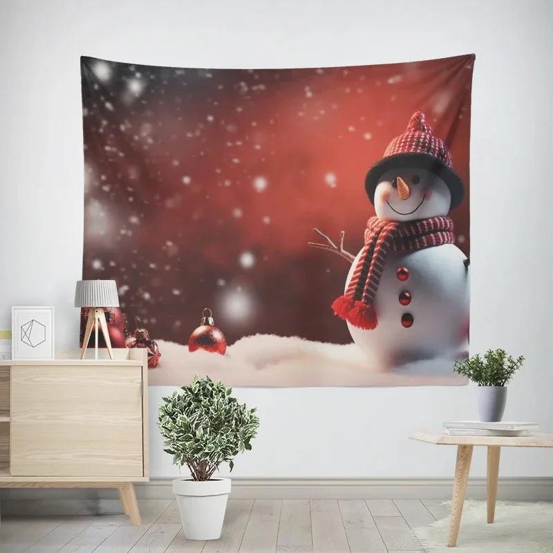 Christmas New Year Christmas Tree Snowman Pattern Tapestry Living Room Sofa Home Decor Tapestry