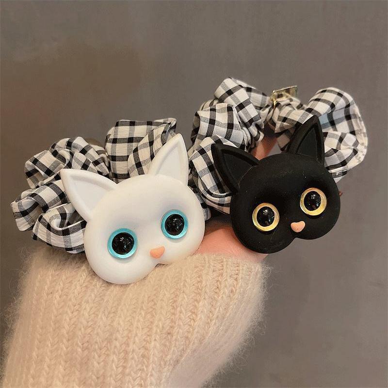 Korean Cartoon Cat Scrunchie Hair Tie for Kids & Adults - Versatile Headband & Rubber Band Accessories