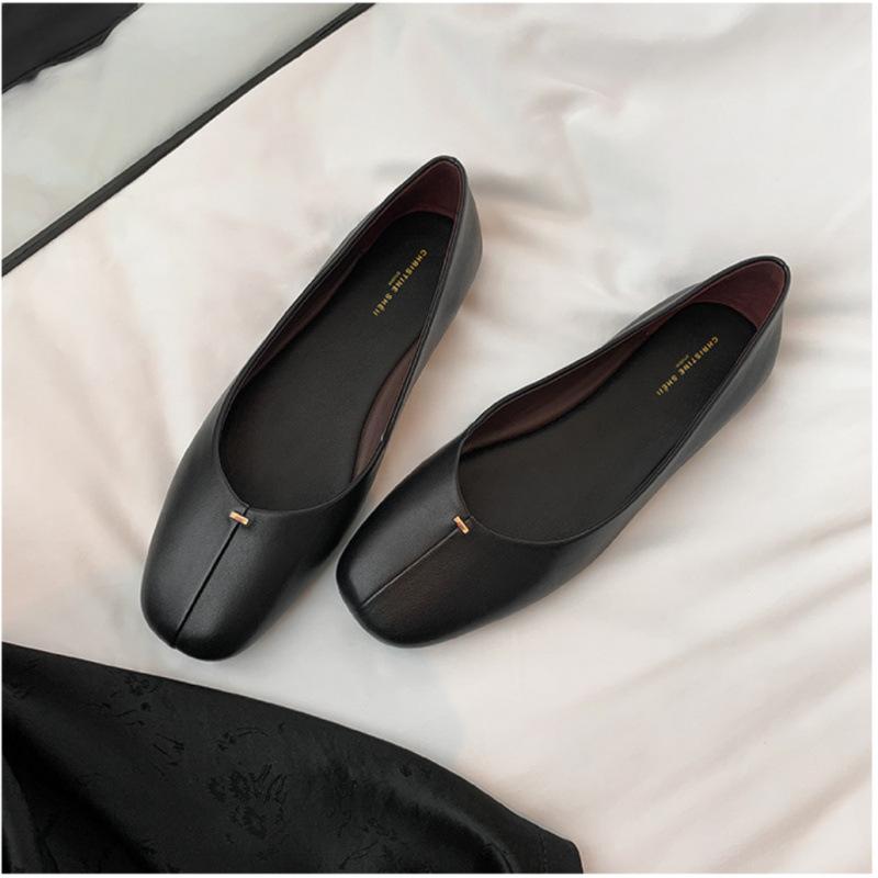 

[SheII] Супермягкая версия~ туфли бабушки на плоской подошве с квадратным носком из ягнячьей кожи, женские одинарные туфли для работы 40 чёрный