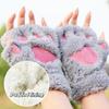 Cute Plush Cat Paw Gloves Thickened Fleece Warm Winterproof Half-finger Gloves Comfortable Soft Fabric Gloves for Adults Children
