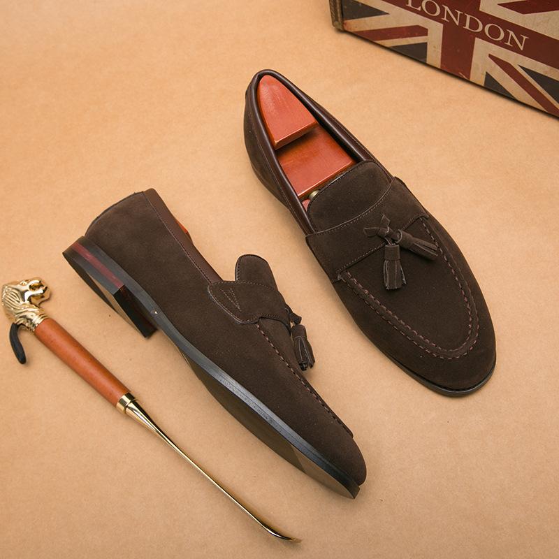 British Leather Shoes with Heightened Inner Suede Leather Beanie Shoes Lazy Casual Tassel