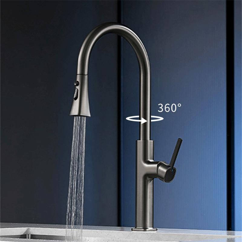 Tuqiu Grey Pull Out Kitchen Faucet Brass Black Sink Faucet Mixer Tap 360 Degree Rotation Torneira Cozinha Mixer Taps Kitchen Tap