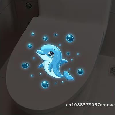 Glow-in-the-Dark Dolphin Toilet Sticker for Girls Luminous Self-Adhesive Vinyl Wall Art Bathroom Window Decoration