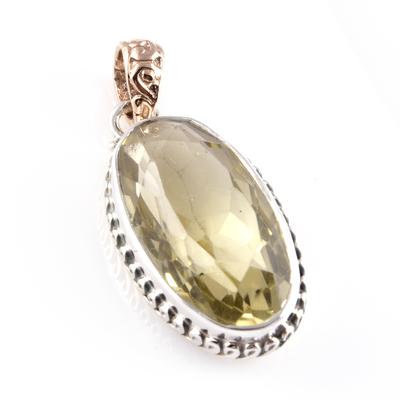 Natürlicher Zitronenquarz Edelstein 925 Sterlingsilber Zweifarbig Anhänger 1,4'' w5U48