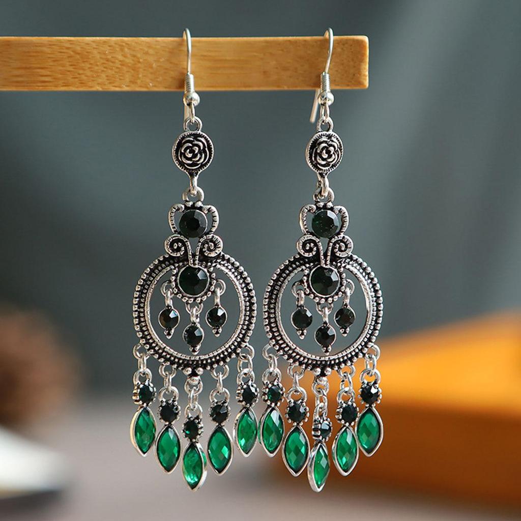 Exquisite Rhinestone Tassel Earrings - Retro Ethnic Style for Women