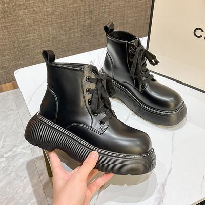 Big Head Martin Boots Short Boots Women's 2025 Autumn and Winter New Soft Leather Lace-up British Thick-soled Heightened Non-slip Short Boots
