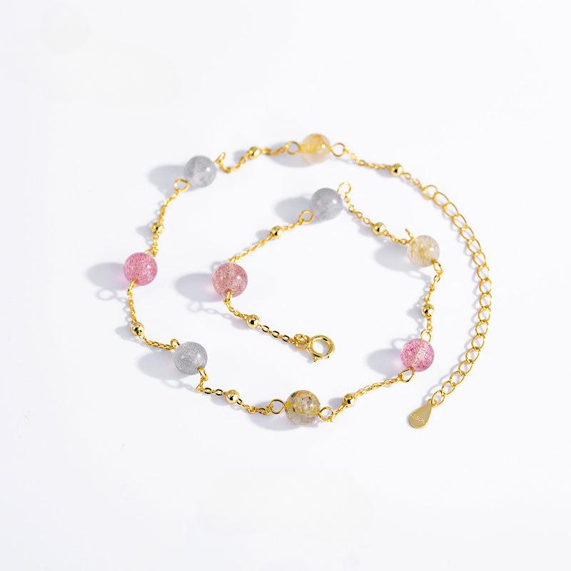 

S925 Серебряный вращающийся браслет с кристаллами удачи и клубники, женский двухслойный браслет в золотой обертке с темпераментом, нишевый дизайн