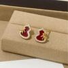 Elegant Chinese New Year Red Gourd Zirconia Stud Earrings for Women
