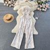 Spring and Summer New Holiday Travel Hot Street Tie-Dye Sling Fashion Chiffon Drape Halter Wide Leg One-Piece Long Pants
