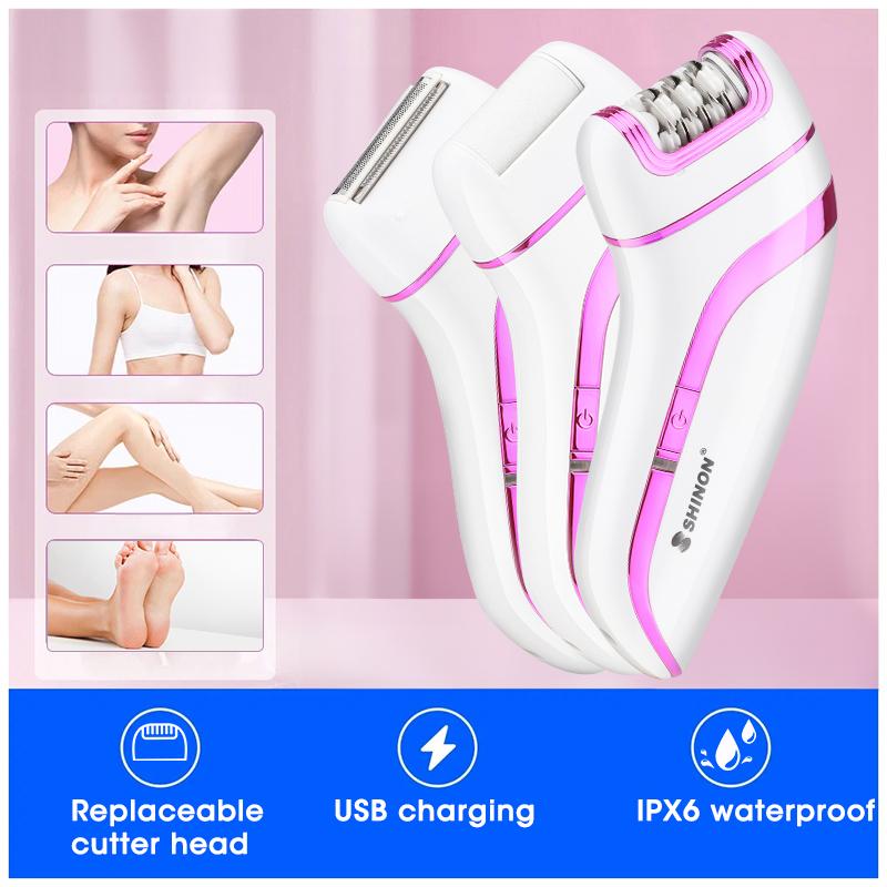 Kadın elektrikli epilatör tıraş makinesi ölü deri sökücü ayak törpüsü 3'ü 1 arada set elektrikli tıraş makinesi
