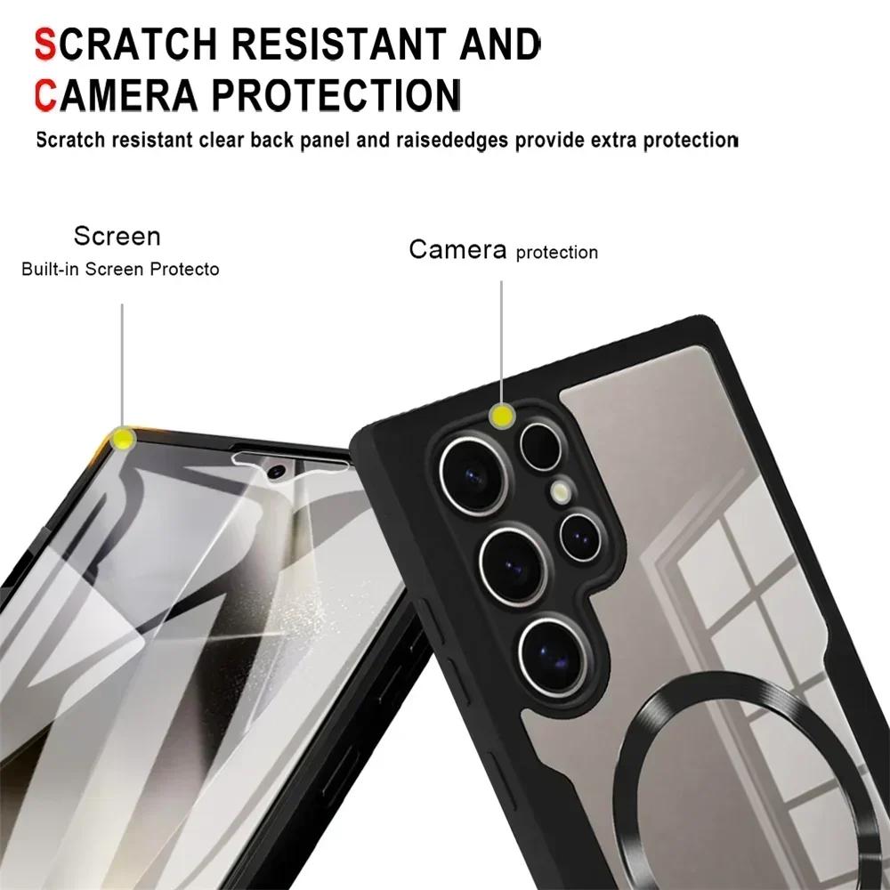360° Full Shockproof Magsafe Case for Samsung Galaxy S25 S23 S22 S24 Ultra Plus FE Magnetic Wireless Charging Transparent Cover