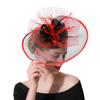 Boutique Banquet Mesh Top Hat Hemp Headdress Bridal Wedding Dress Mesh Red With Black Feathers