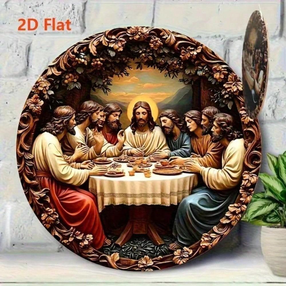 Flat Round Metal Wall Art Medallion 2D Traditional Home Church Decor