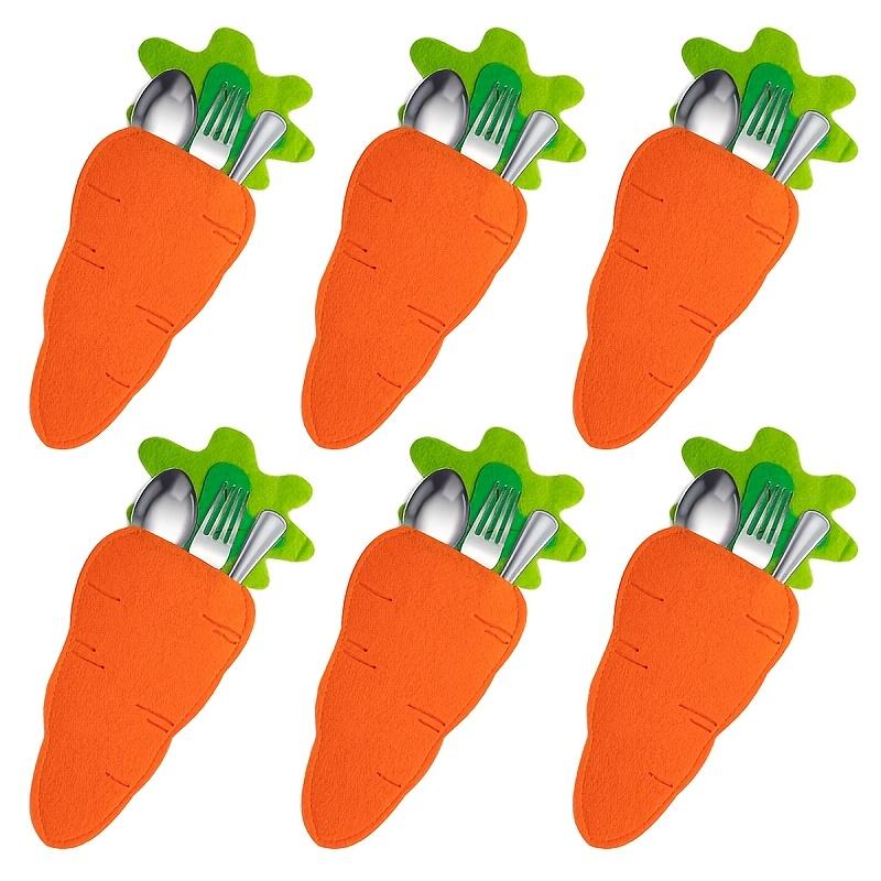 4PCS Gifts Non-woven Fabric Easter Carrot Cutlery Bag Ornaments Pocket Easter Fork Holder Tableware Cover Party