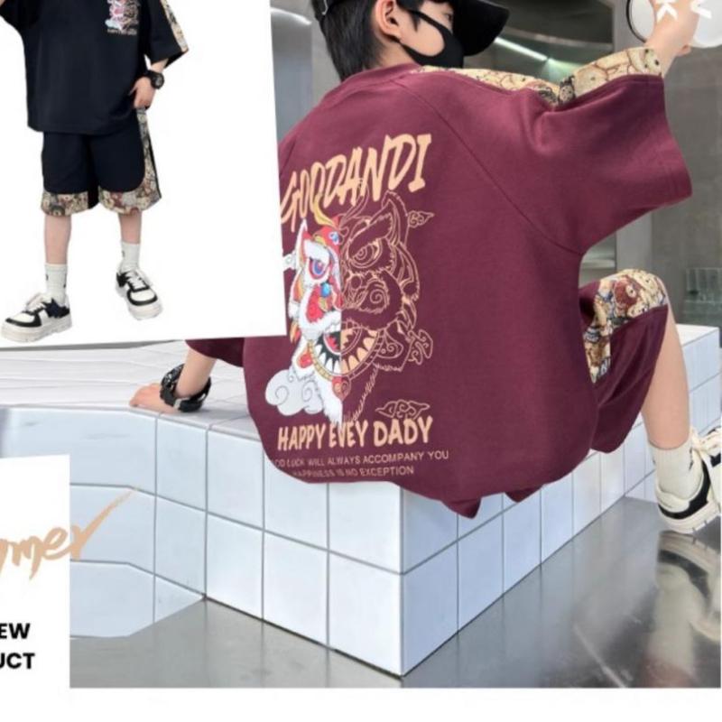 Children's Clothing Boys Summer Short-sleeved Suit New Middle and Large Children Summer Sports Shorts Two-piece Set