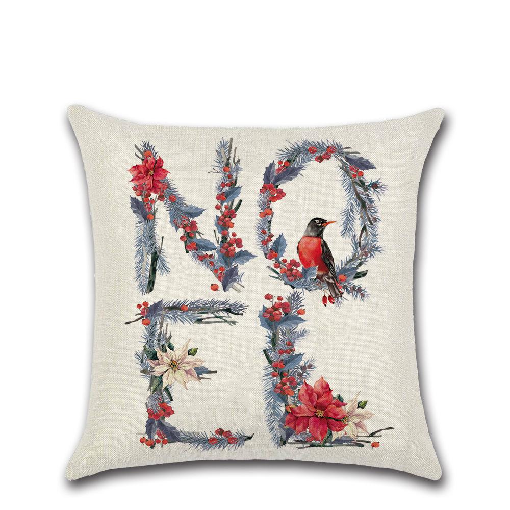New Christmas Printed Linen Cushion Cover Elk Santa Claus Home Sofa Decorative Cushion Cover