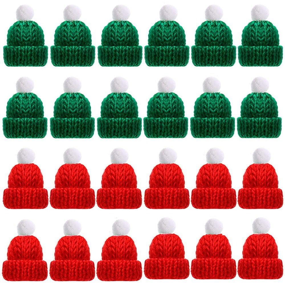 10pcs DIY Christmas Mini Knitting Doll Hats Ornaments Mini Wool Hat  Christmas Ornaments