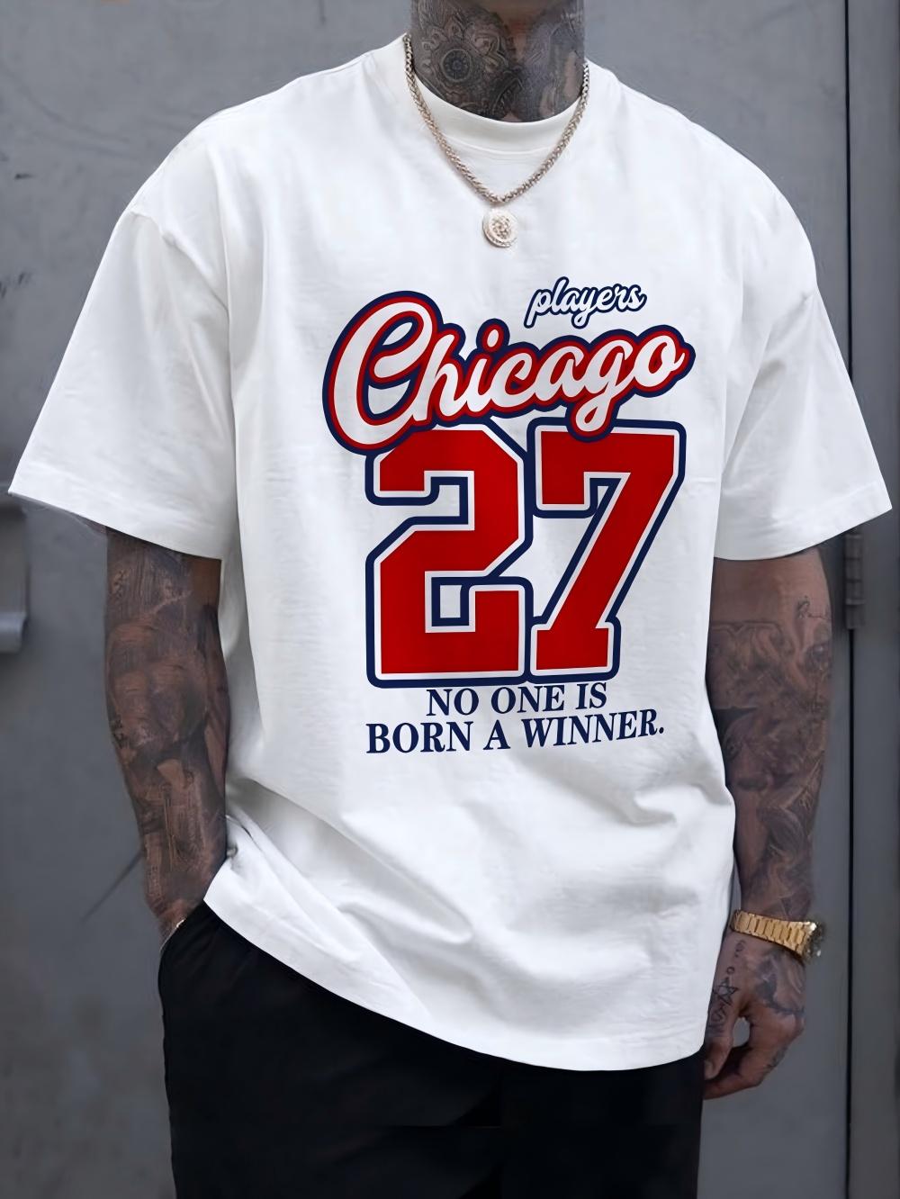 

Мужская летняя свободная повседневная футболка с коротким рукавом и круглым вырезом, с принтом Chicago 27, для улицы, удобный эластичный топ 4XL
