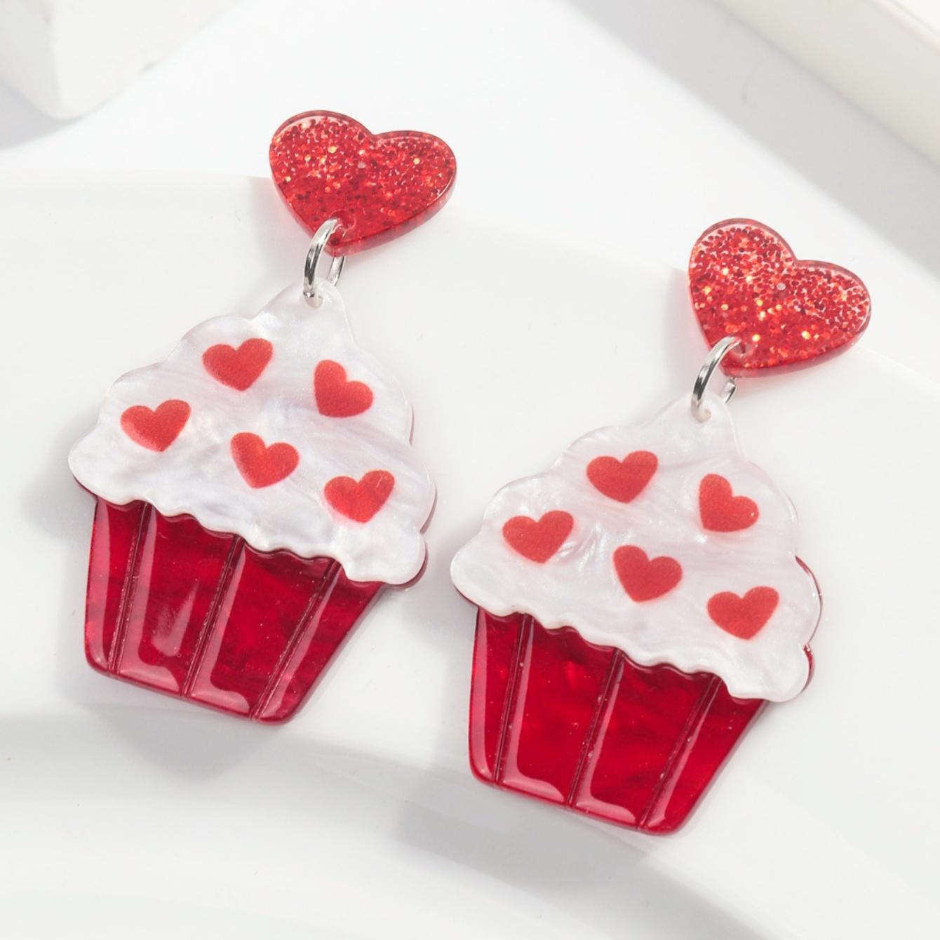 

Trendy Heart Shape Cup Cake Acrylic Drop Earring Glitter Funny Creative Resin Earrings for Women Valentine s Day Jewelry Gifts Cake красный