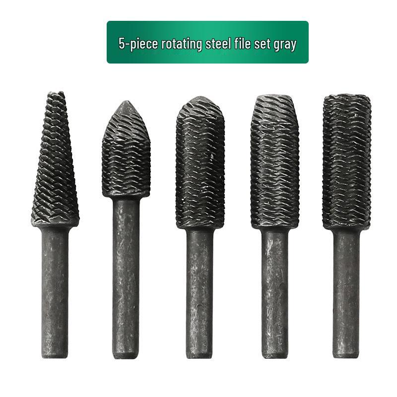 Rotary Steel File Set: 5-Piece Irregular Shape Grinding Heads for Soft Metals, Polishing, and Hole Enlargement