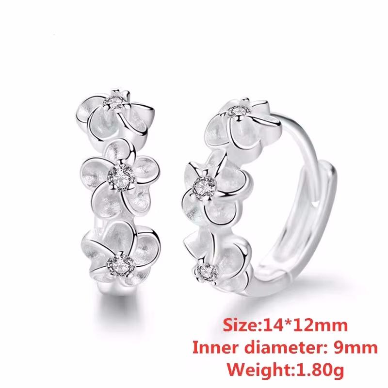 925 Silver Small Rose Flower Round Hoop Earring AAA Zircon For Women Female Charm Engagement Wedding Jewelry
