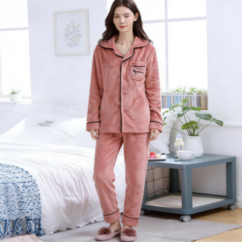 Flannel Pajamas Women's Fleece-Lined Thickened Warm Homewear Set